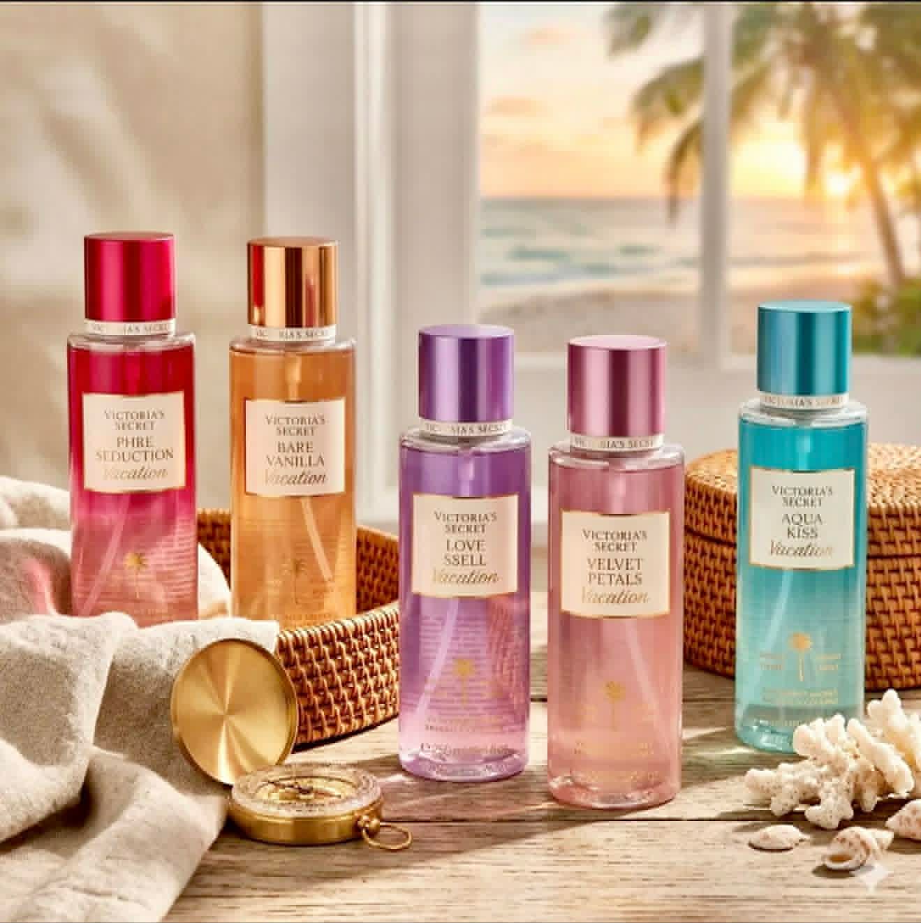 Victoria’s Secret Vacation Fragrance Mist Set – Pure Seduction, Bare Vanilla, Love Spell, Velvet Petals & Aqua Kiss